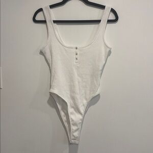 Zara white bodysuit ribbed, scoop neck, button-front, high-cut leg